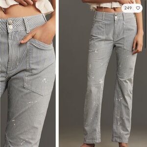 Anthropologie Wanderer Blue and White Striped Straight-Leg Pants